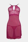 Seductive Lace & Mesh Babydoll Lingerie Set – Wine Red