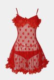 Red Heart Mesh Babydoll Lingerie Set