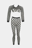 Bold Fishnet Two-Piece Bodystocking Set – Black