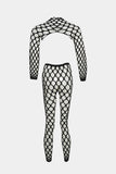 Bold Fishnet Two-Piece Bodystocking Set – Black