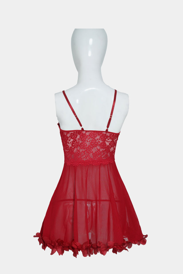 Red Lace Strappy Babydoll Lingerie Set