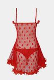 Red Heart Mesh Babydoll Lingerie Set