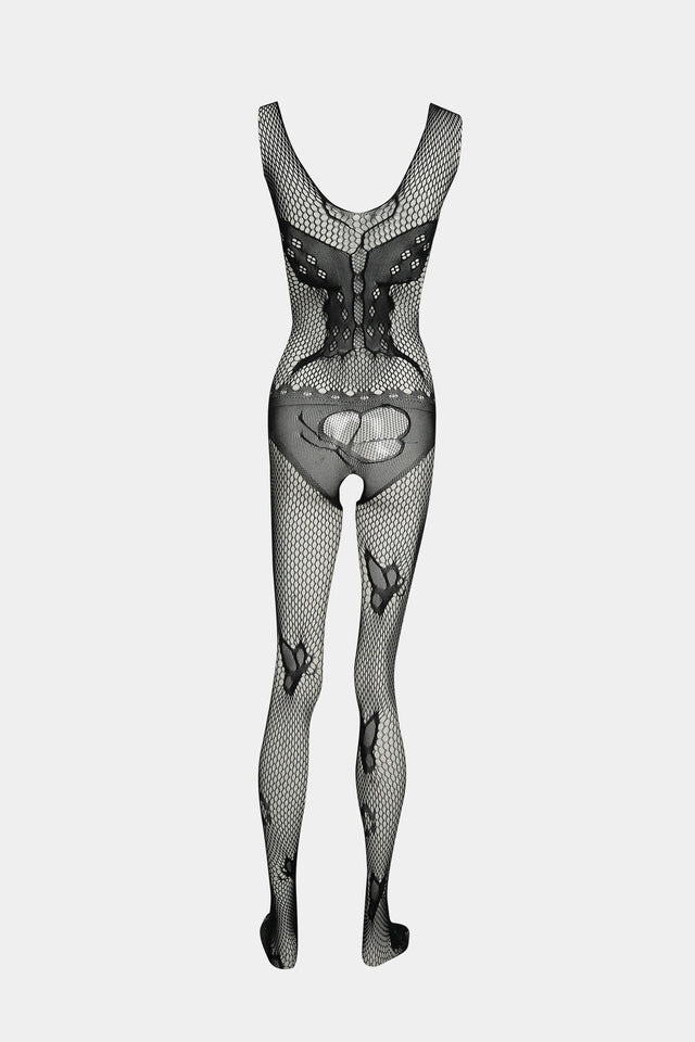 Butterfly Lace Fishnet Bodystocking – Black