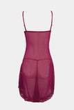Seductive Lace & Mesh Babydoll Lingerie Set – Wine Red