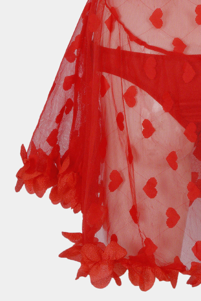 Red Heart Mesh Babydoll Lingerie Set