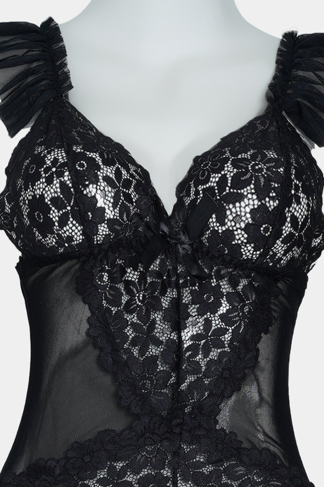Black Lace Sheer Babydoll Lingerie Set
