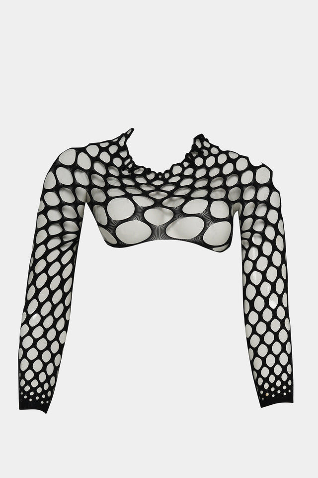 Bold Fishnet Two-Piece Bodystocking Set – Black
