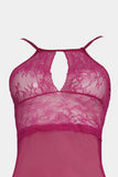 Seductive Lace & Mesh Babydoll Lingerie Set – Wine Red