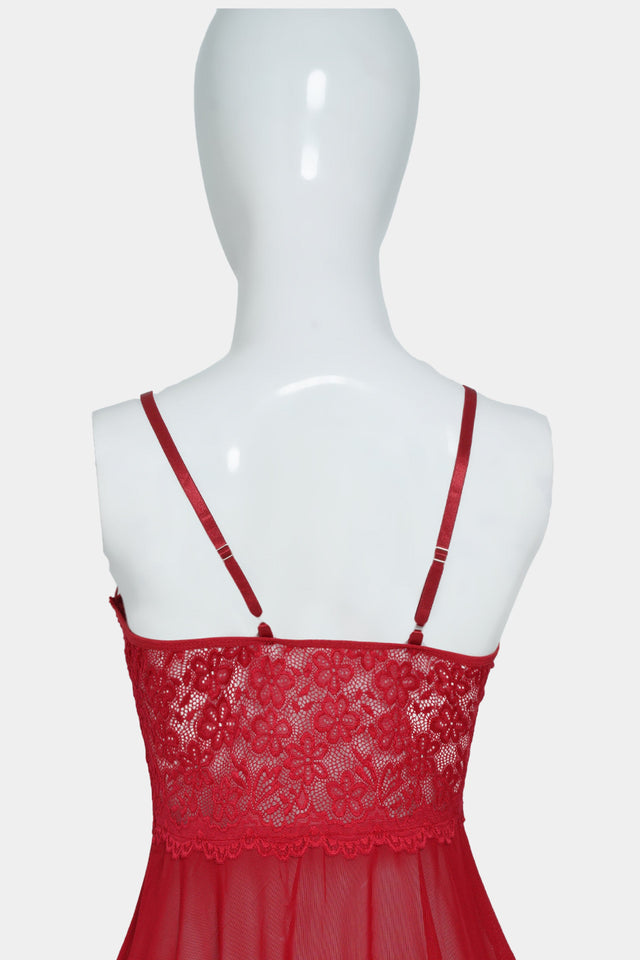 Red Lace Strappy Babydoll Lingerie Set