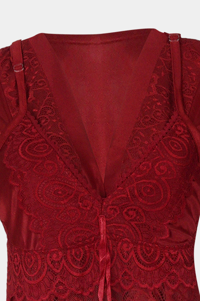 Elegant Red Lace Nightwear Set – Sensual & Comfortable