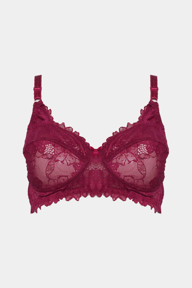 Elegant Lace Underwire Bra – Deep Wine Red