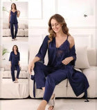 Elegant 4-Piece Satin Nightwear Set for Women - Gown, Nighty & Pyjama Set/10/11
