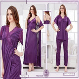 Elegant 4-Piece Satin Nightwear Set for Women - Gown, Nighty & Pyjama Set/10/11