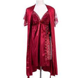Elegant Red Satin Nightwear Set with Lace Detail 02