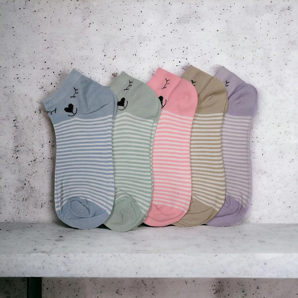 ZIGZAP Socks for Women Ankle Length | Socks for Girls Low Cut Ankle Length Socks With Solid Plain Colours | Made Up of Cotton Fabric | Pack of 5
